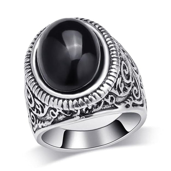 BLACK ENIGMA - Titanium Steel Vintage Ring with Black Stone ( Size -17-21- 24)