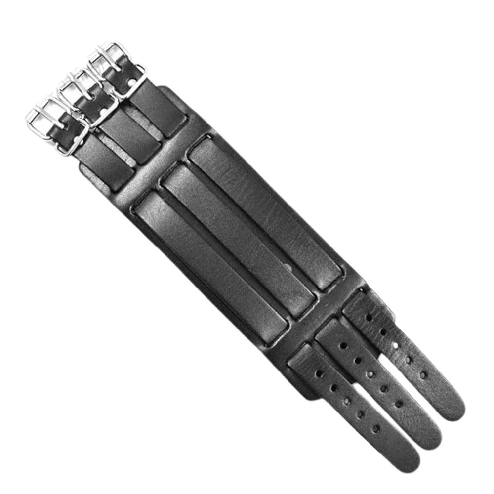 BLACK FORTRESS - 70.4mm Black Genuine Leather Adjustable Bracelet for Men & Boys (10.5 inch) - THE MEN THING