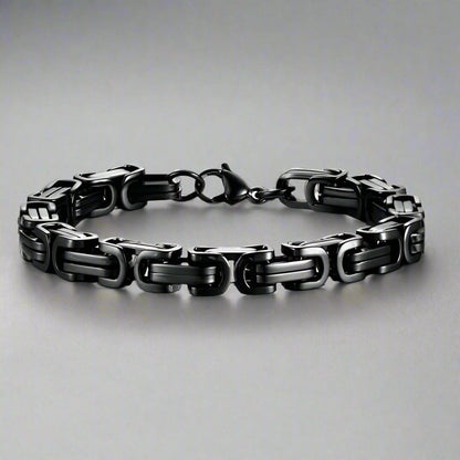 BLACK GOTHIC CHAIN BRACELET - 8mm Pure Black Titanium Steel Bracelet with Push Button Clasp for Men & Boy (8 inch) - THE MEN THING