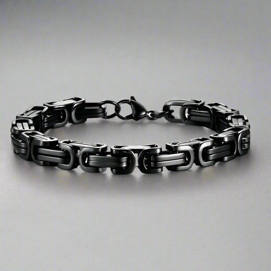 BLACK GOTHIC CHAIN BRACELET - 8mm Pure Black Titanium Steel Bracelet with Push Button Clasp for Men & Boy (8 inch) - THE MEN THING