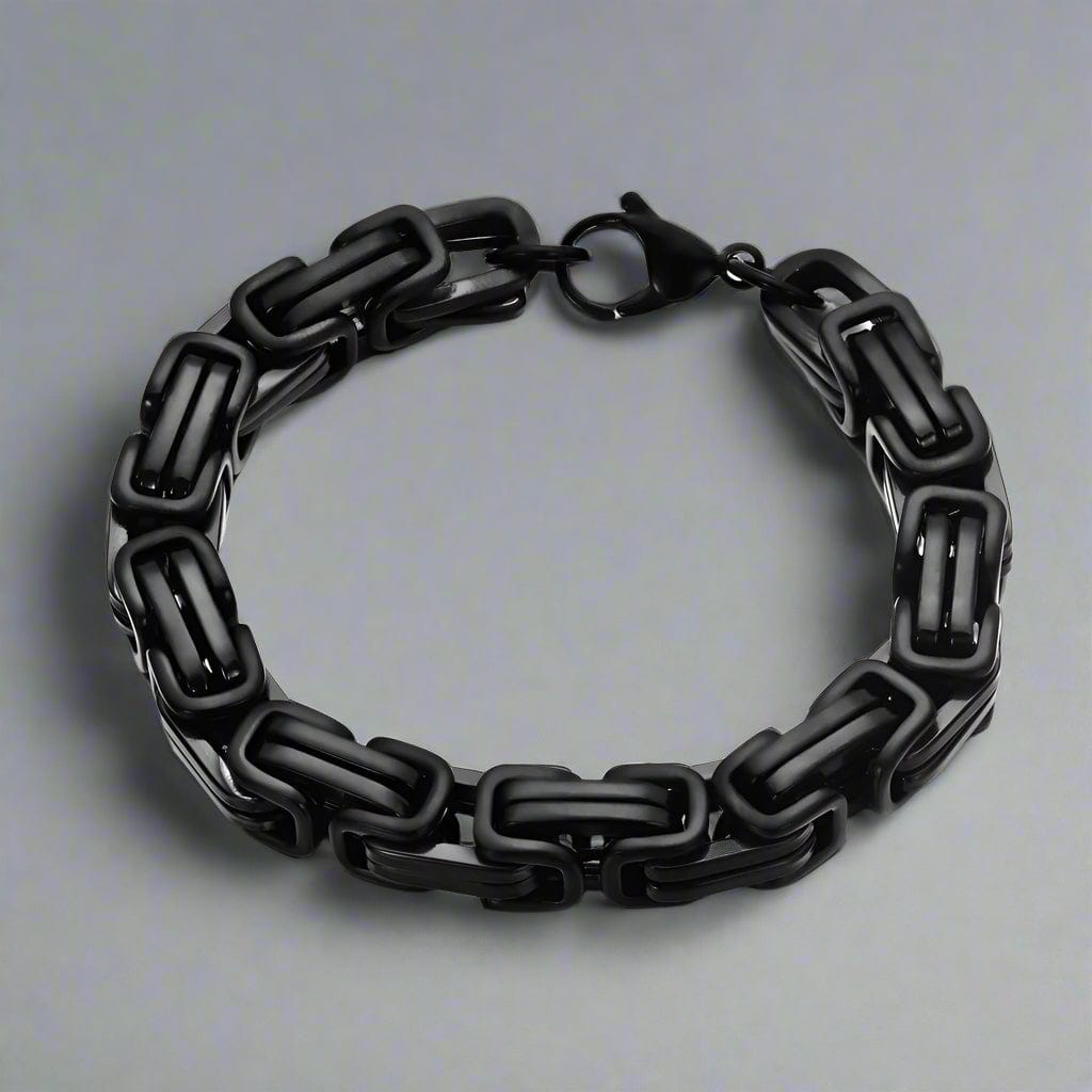 BLACK GOTHIC CHAIN BRACELET - 8mm Pure Black Titanium Steel Bracelet with Push Button Clasp for Men & Boy (8 inch) - THE MEN THING