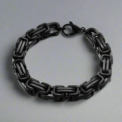 BLACK GOTHIC CHAIN BRACELET - 8mm Pure Black Titanium Steel Bracelet with Push Button Clasp for Men & Boy (8 inch) - THE MEN THING