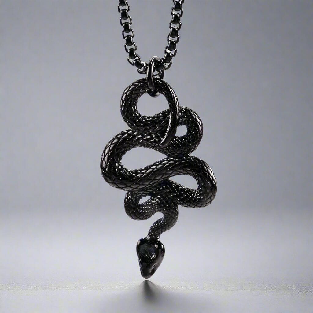 BLACK GUARDIAN SNAKE - Pure Titanium Steel Pendant with 24inch Round Box Chain for Men & Boys - THE MEN THING