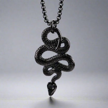 BLACK GUARDIAN SNAKE - Pure Titanium Steel Pendant with 24inch Round Box Chain for Men & Boys - THE MEN THING