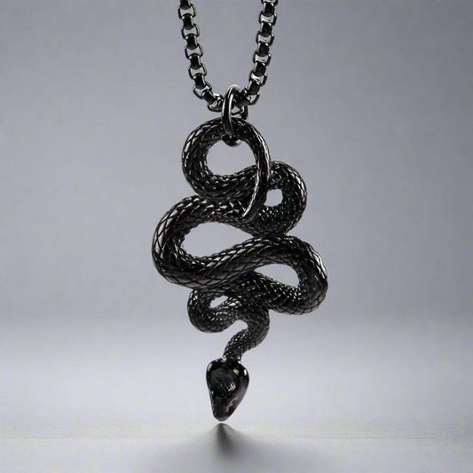BLACK GUARDIAN SNAKE - Pure Titanium Steel Pendant with 24inch Round Box Chain for Men & Boys - THE MEN THING