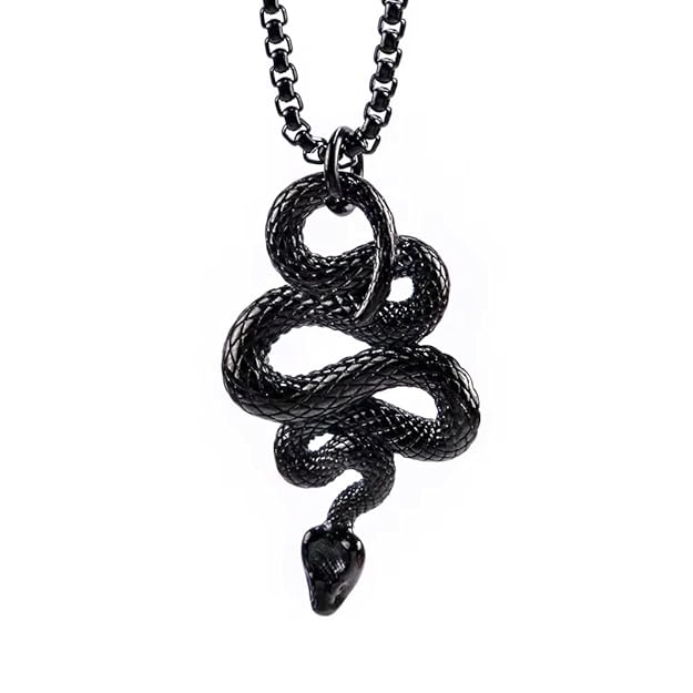 BLACK GUARDIAN SNAKE - Pure Titanium Steel Pendant with 24inch Round Box Chain for Men & Boys - THE MEN THING