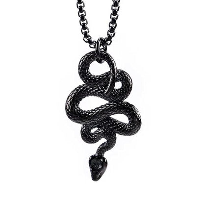 BLACK GUARDIAN SNAKE - Pure Titanium Steel Pendant with 24inch Round Box Chain for Men & Boys - THE MEN THING