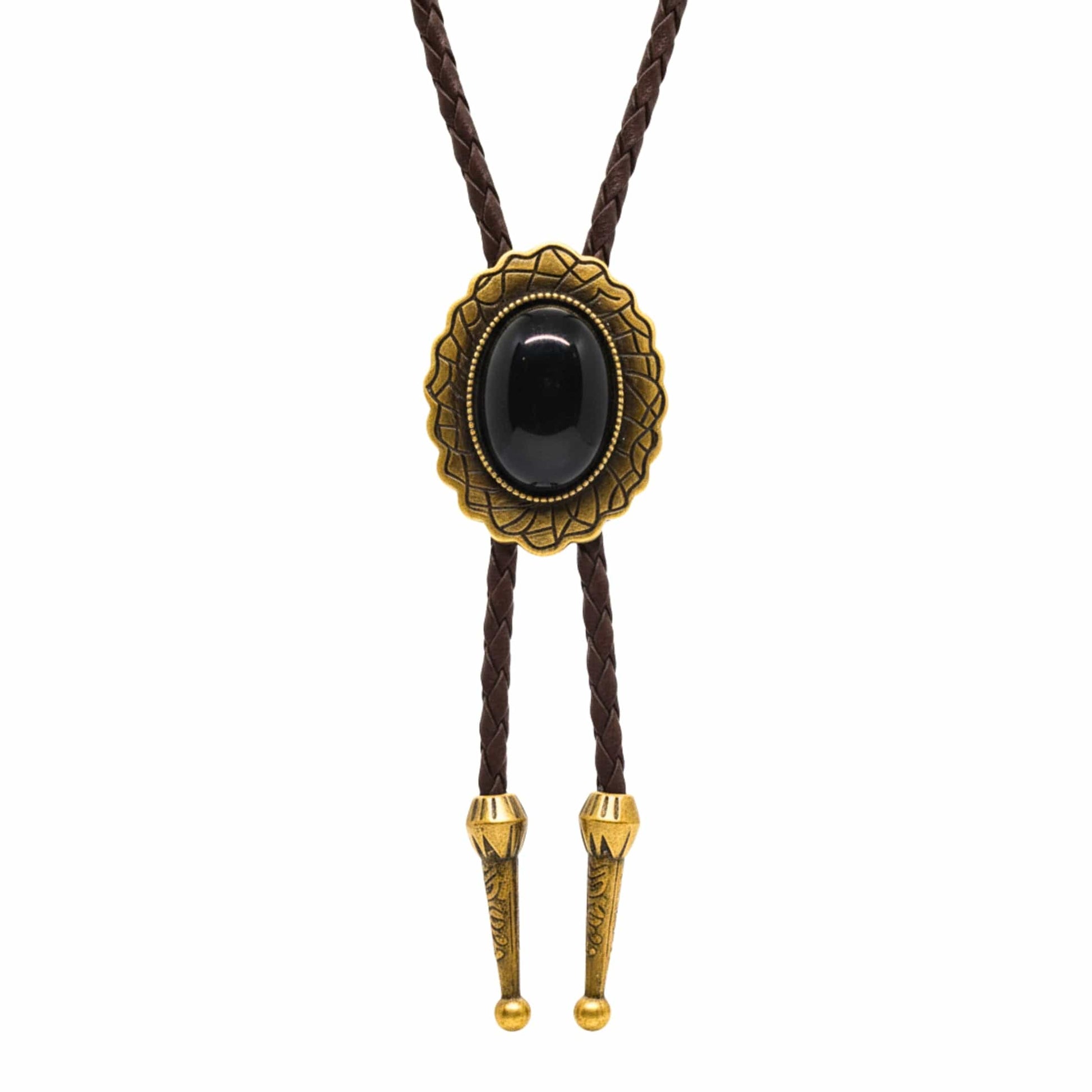 BLACK HERITAGE BOLO – 1.5 inch Pure Stainless Steel Pendant with Adjustable Brown Leather Rope for Men & Boys - THE MEN THING