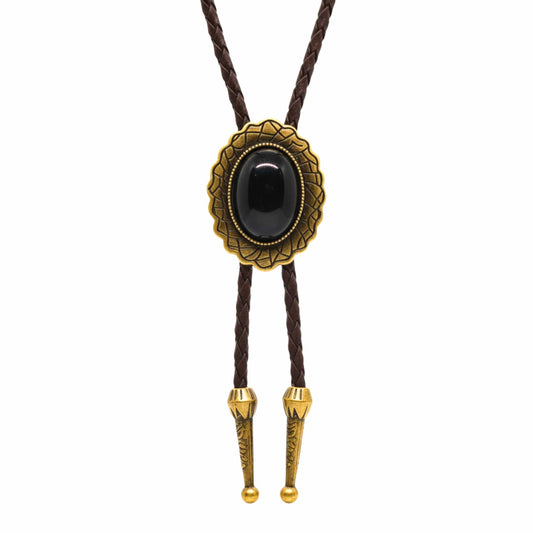 BLACK HERITAGE BOLO – 1.5 inch Pure Stainless Steel Pendant with Adjustable Brown Leather Rope for Men & Boys - THE MEN THING