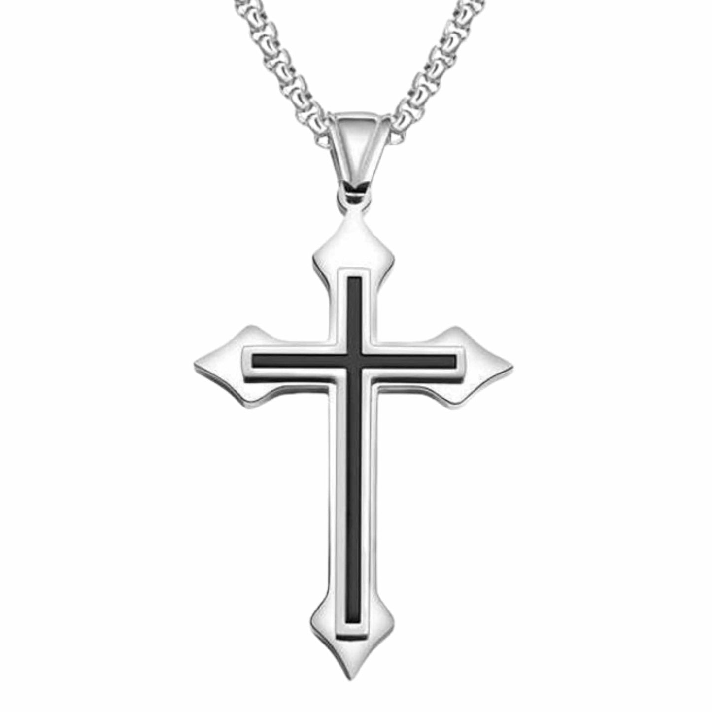 BLACK INLAY CROSS - 33mm Pure Titanium Steel Pendant with 23inch Round Box 4mm Chain for Men & Boys — SS Pendant/ Necklace for Men | THE MEN THING