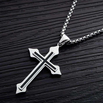 BLACK INLAY CROSS - 33mm Pure Titanium Steel Pendant with 23inch Round Box 4mm Chain for Men & Boys — SS Pendant/ Necklace for Men | THE MEN THING