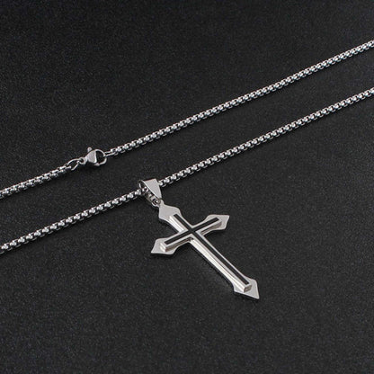 BLACK INLAY CROSS - 33mm Pure Titanium Steel Pendant with 23inch Round Box 4mm Chain for Men & Boys — SS Pendant/ Necklace for Men | THE MEN THING