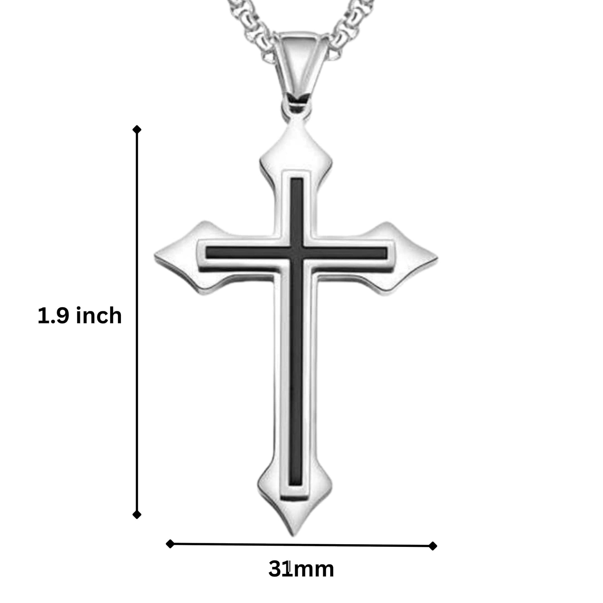 BLACK INLAY CROSS - 33mm Pure Titanium Steel Pendant with 23inch Round Box 4mm Chain for Men & Boys — SS Pendant/ Necklace for Men | THE MEN THING