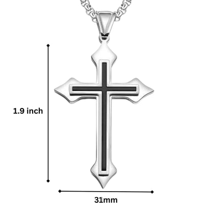 BLACK INLAY CROSS - 33mm Pure Titanium Steel Pendant with 23inch Round Box 4mm Chain for Men & Boys — SS Pendant/ Necklace for Men | THE MEN THING