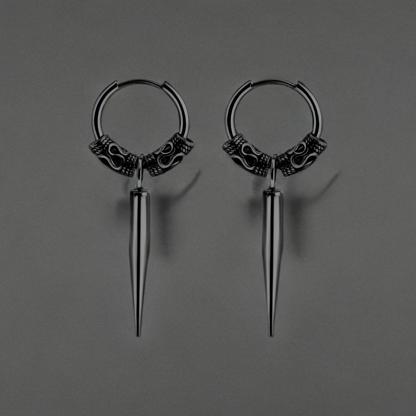 BLACK LOKIS FANG - 14mm Pure Titanium Steel Hoop Earrings for Men & Boys (2pcs) - THE MEN THING