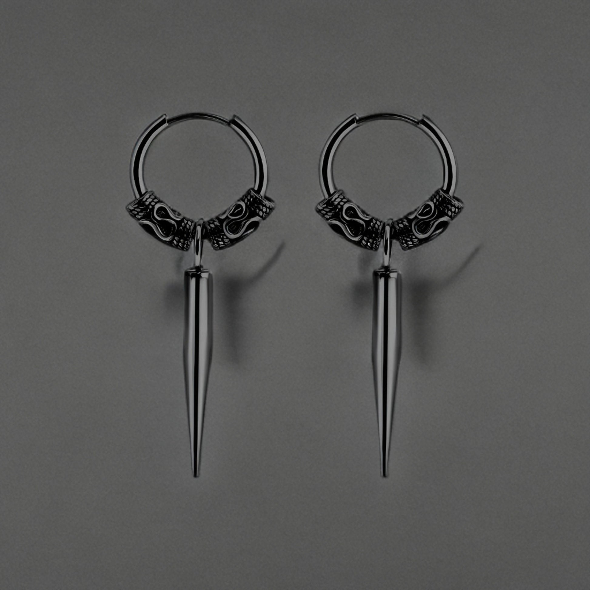 BLACK LOKIS FANG - 14mm Pure Titanium Steel Hoop Earrings for Men & Boys (2pcs) - THE MEN THING