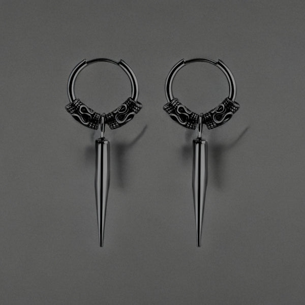 BLACK LOKIS FANG - 14mm Pure Titanium Steel Hoop Earrings for Men & Boys (2pcs)