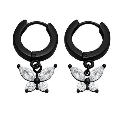 BLACK LUNA PAPILLON - Pure Titanium Steel Hoop Earrings for Men & Boys (2pcs) - THE MEN THING