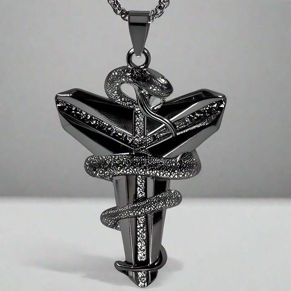 BLACK MAMBA - Alloy Pendant with Pure Stainless Steel 24inch Round box Chain, European trending Style for Men & Boy - THE MEN THING