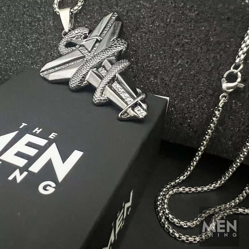 BLACK MAMBA - Pure Titanium Steel Black Mamba Pendant with 24inch Round Box Black Chain for Men & Boys - THE MEN THING