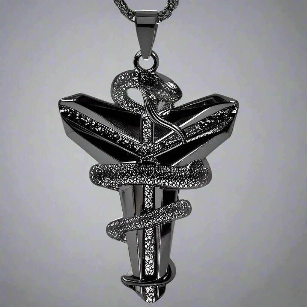 BLACK MAMBA - Pure Titanium Steel Black Mamba Pendant with 24inch Round Box Black Chain for Men & Boys - THE MEN THING