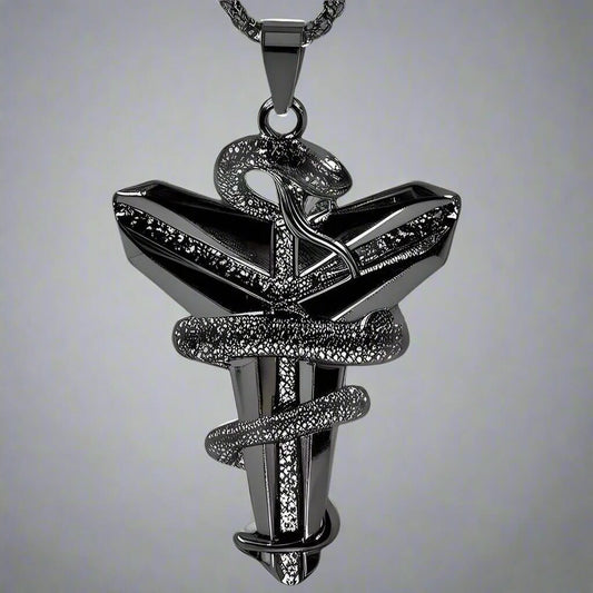 BLACK MAMBA - Pure Titanium Steel Black Mamba Pendant with 24inch Round Box Black Chain for Men & Boys - THE MEN THING