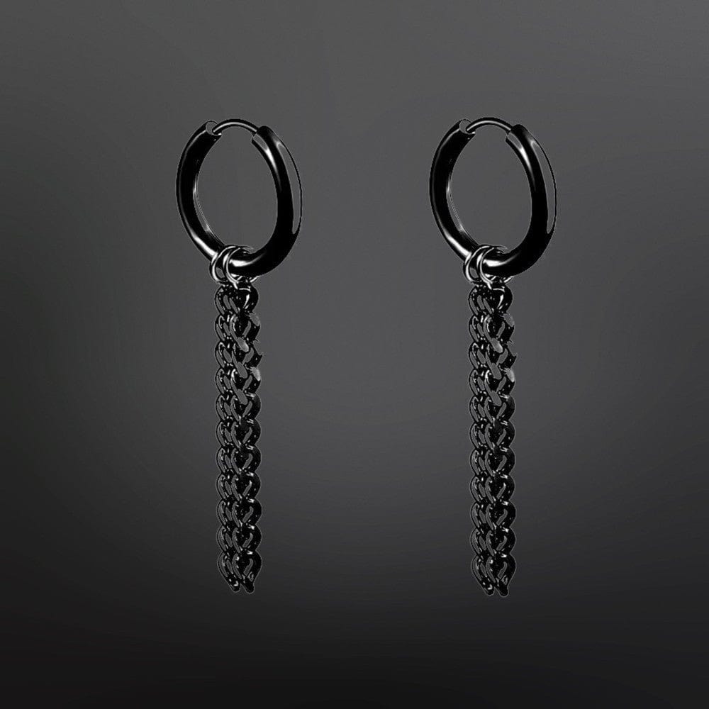 BLACK NOCTURNE LINK - 2mm Titanium Steel Hoop Earrings for Men & Boys (2 Pcs) - THE MEN THING