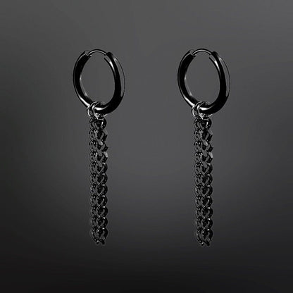 BLACK NOCTURNE LINK - 2mm Titanium Steel Hoop Earrings for Men & Boys (2 Pcs) - THE MEN THING