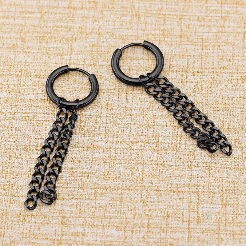 BLACK NOCTURNE LINK - 2mm Titanium Steel Hoop Earrings for Men & Boys (2 Pcs) - THE MEN THING