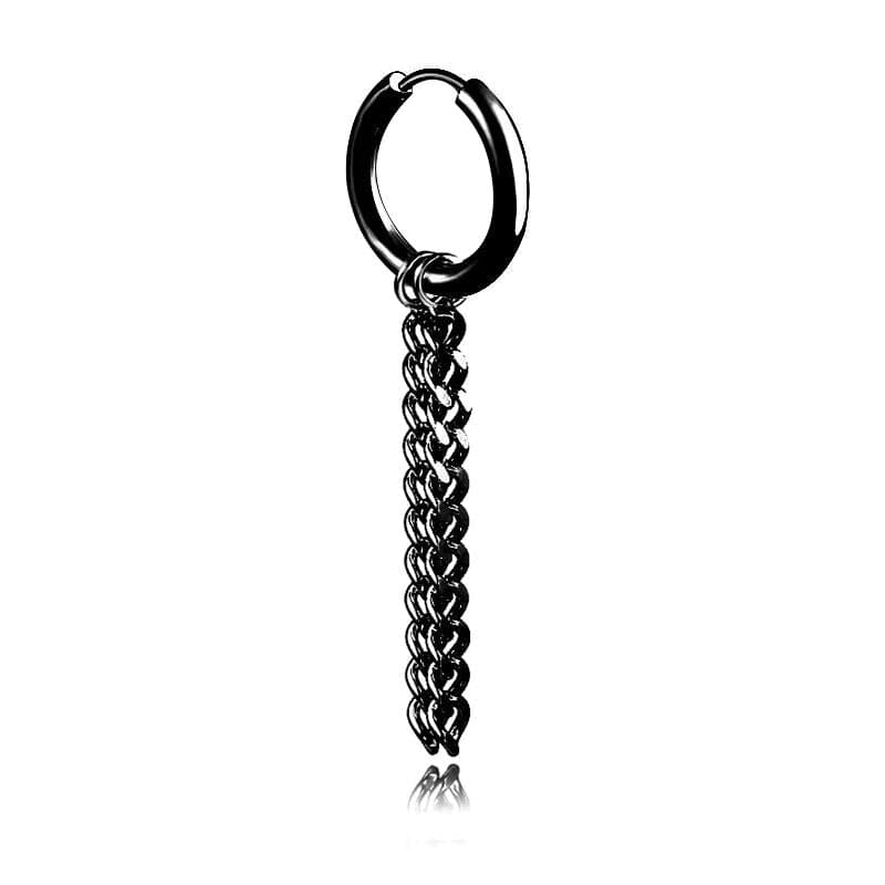 BLACK NOCTURNE LINK - 2mm Titanium Steel Hoop Earrings for Men & Boys (2 Pcs) - THE MEN THING