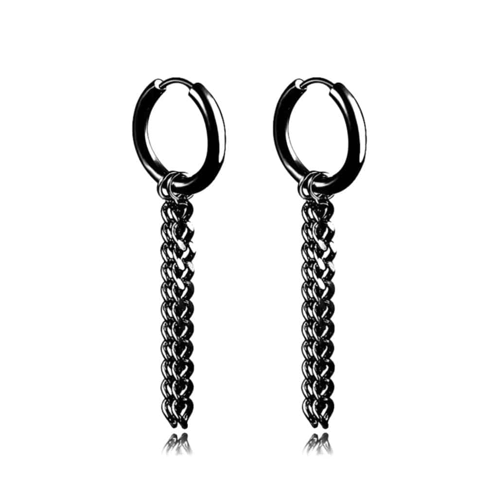 BLACK NOCTURNE LINK - 2mm Titanium Steel Hoop Earrings for Men & Boys (2 Pcs) - THE MEN THING