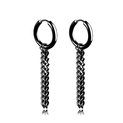 BLACK NOCTURNE LINK - 2mm Titanium Steel Hoop Earrings for Men & Boys (2 Pcs) - THE MEN THING