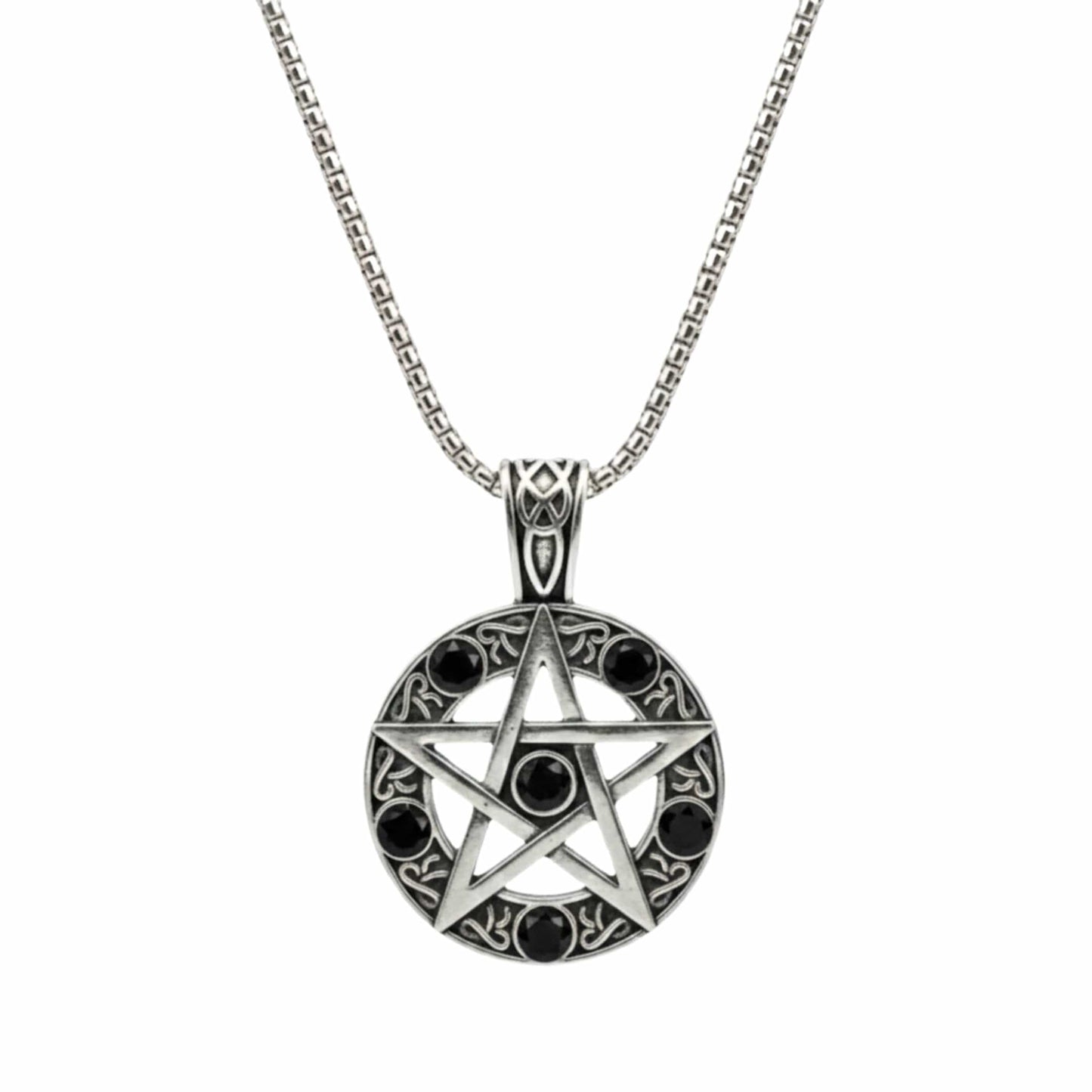 BLACK PENTAGRAM STAR - 31mm Pure Titanium Steel Pendant with 23inch Round Box 4mm Chain for Men & Boys — SS Pendant/ Necklace for Men | THE MEN THING