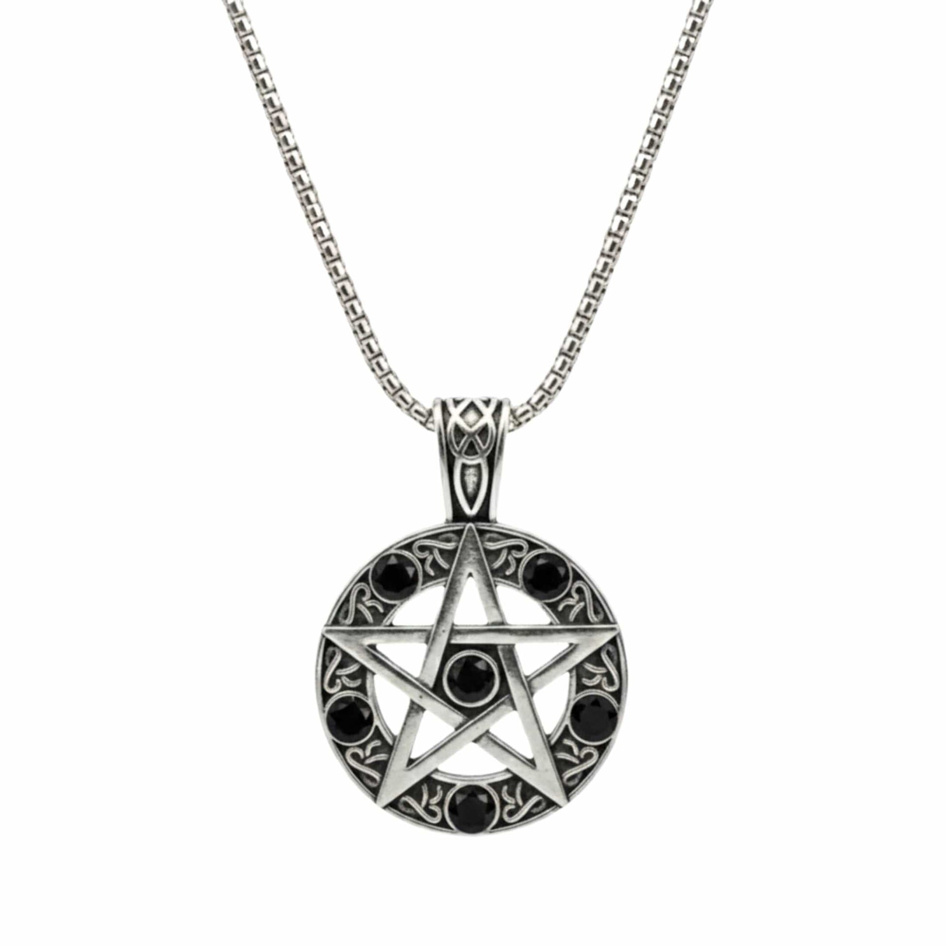 BLACK PENTAGRAM STAR - 31mm Pure Titanium Steel Pendant with 23inch Round Box 4mm Chain for Men & Boys — SS Pendant/ Necklace for Men | THE MEN THING
