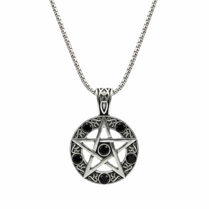 BLACK PENTAGRAM STAR - 31mm Pure Titanium Steel Pendant with 23inch Round Box 4mm Chain for Men & Boys — SS Pendant/ Necklace for Men | THE MEN THING