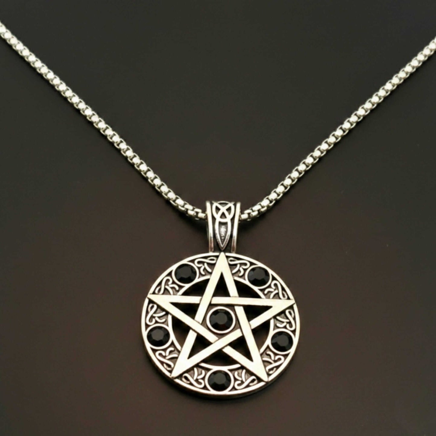 BLACK PENTAGRAM STAR - 31mm Pure Titanium Steel Pendant with 23inch Round Box 4mm Chain for Men & Boys — SS Pendant/ Necklace for Men | THE MEN THING