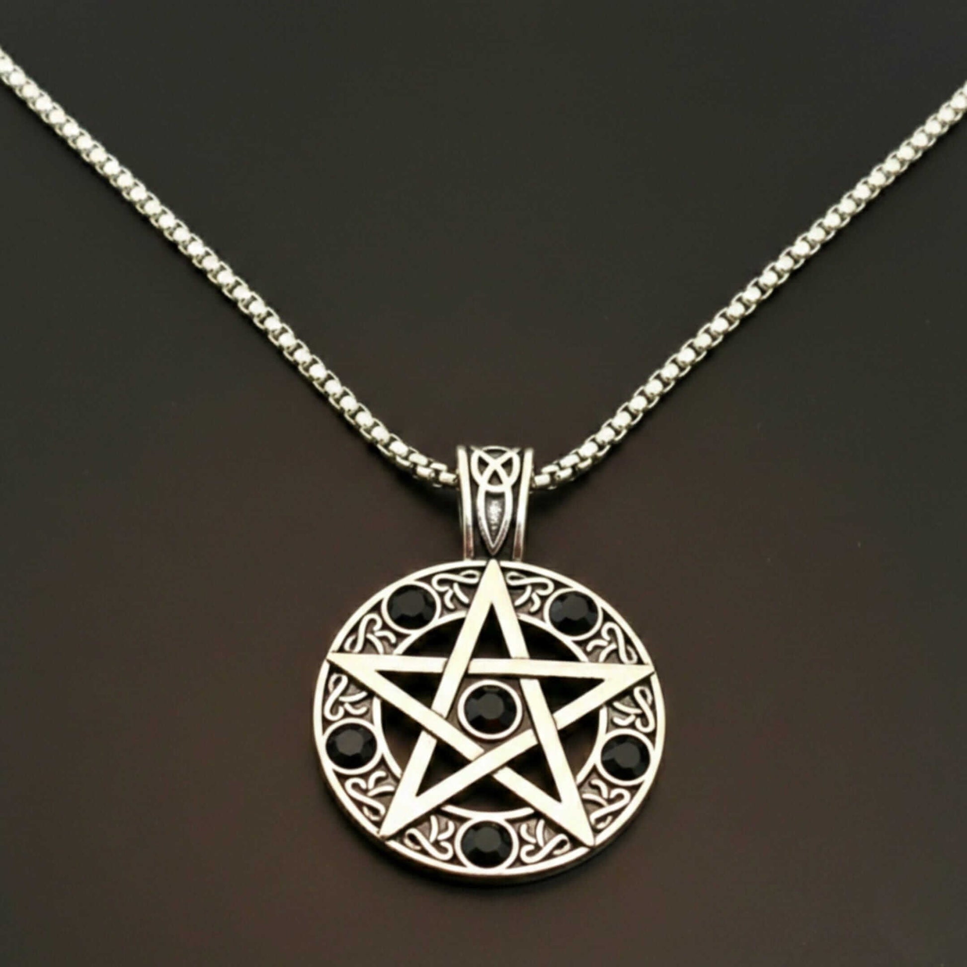 BLACK PENTAGRAM STAR - 31mm Pure Titanium Steel Pendant with 23inch Round Box 4mm Chain for Men & Boys — SS Pendant/ Necklace for Men | THE MEN THING