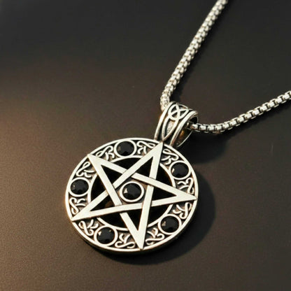 BLACK PENTAGRAM STAR - 31mm Pure Titanium Steel Pendant with 23inch Round Box 4mm Chain for Men & Boys — SS Pendant/ Necklace for Men | THE MEN THING
