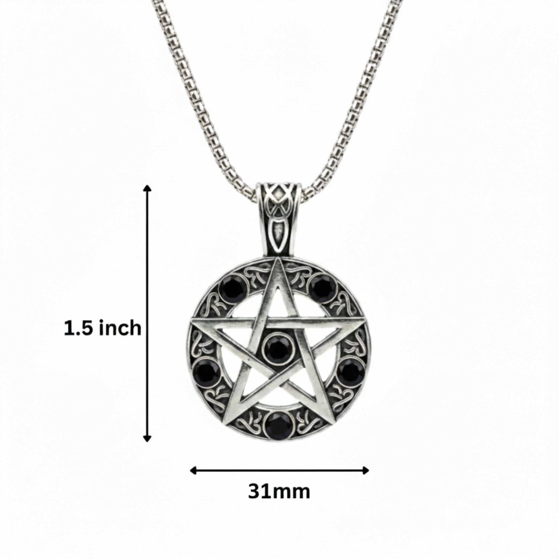 BLACK PENTAGRAM STAR - 31mm Pure Titanium Steel Pendant with 23inch Round Box 4mm Chain for Men & Boys — SS Pendant/ Necklace for Men | THE MEN THING