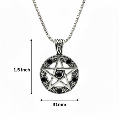 BLACK PENTAGRAM STAR - 31mm Pure Titanium Steel Pendant with 23inch Round Box 4mm Chain for Men & Boys — SS Pendant/ Necklace for Men | THE MEN THING