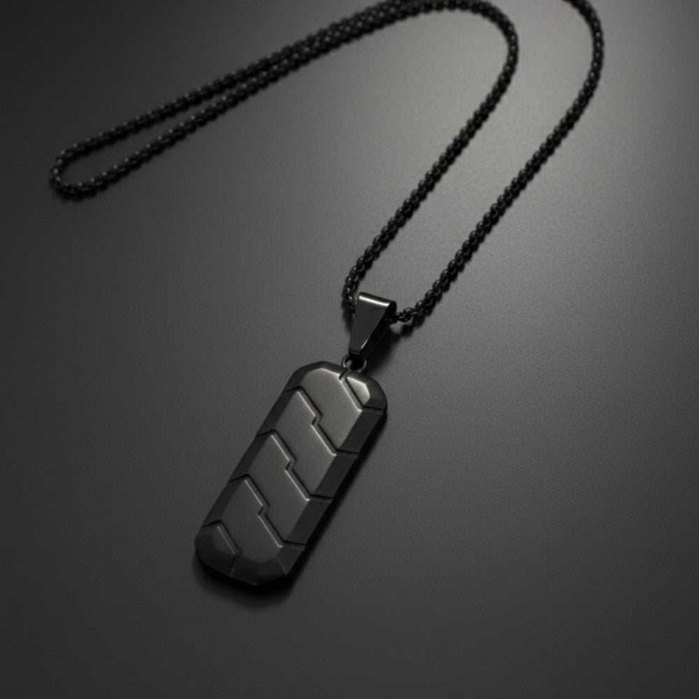 BLACK PRISM - 20mm Titanium Steel Pendant with 24inch Round Box 4 mm Chain for Men & Boys - THE MEN THING