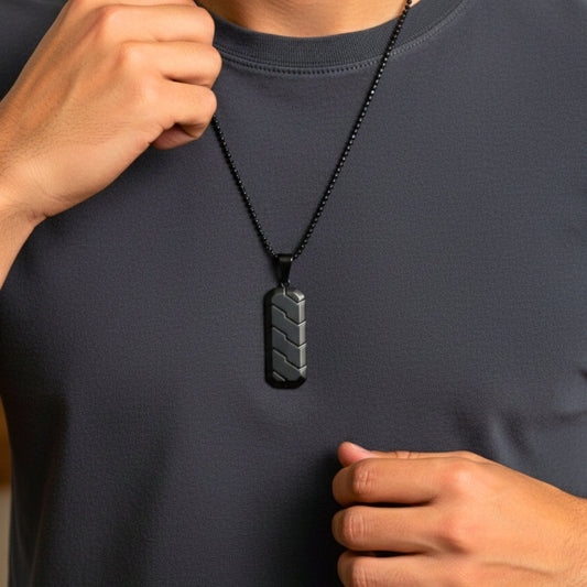 BLACK PRISM - 20mm Titanium Steel Pendant with 24inch Round Box 4 mm Chain for Men & Boys - THE MEN THING