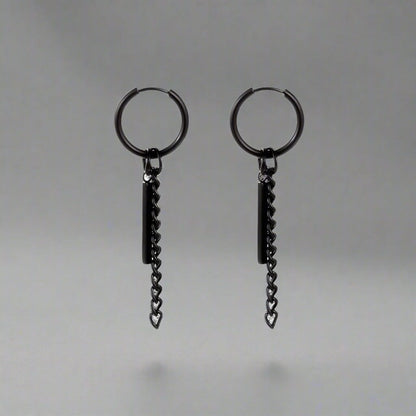 BLACK PRISM DROP - 2.5mm Pure Titanium Steel Hoop Earrings for Men & Boys (2pcs) - THE MEN THING