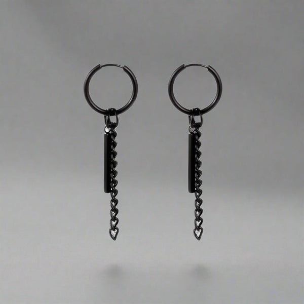 BLACK PRISM DROP - 2.5mm Pure Titanium Steel Hoop Earrings for Men & Boys (2pcs)