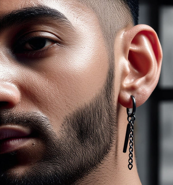 BLACK PRISM DROP - 2.5mm Pure Titanium Steel Hoop Earrings for Men & Boys (2pcs)