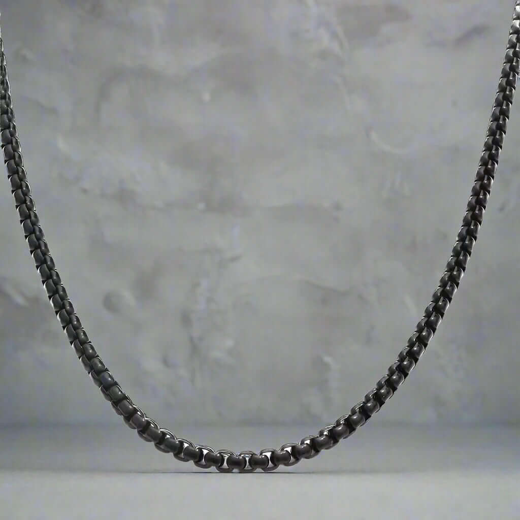 BLACK  ROUND BOX -  3mm Chain Stainless Steel 24 inch Necklace for Men & Boys - THE MEN THING