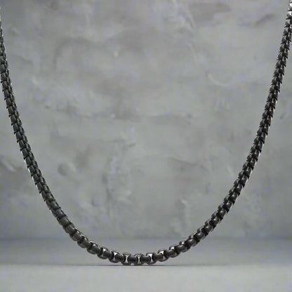 BLACK  ROUND BOX -  3mm Chain Stainless Steel 24 inch Necklace for Men & Boys - THE MEN THING