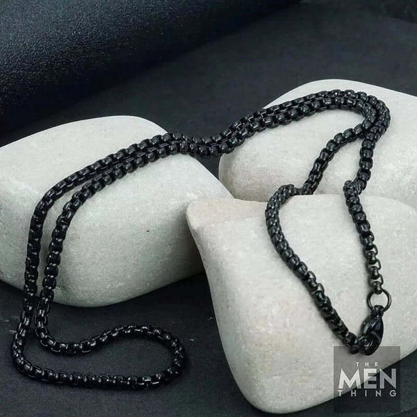 BLACK  ROUND BOX -  3mm Chain Stainless Steel 24 inch Necklace for Men & Boys