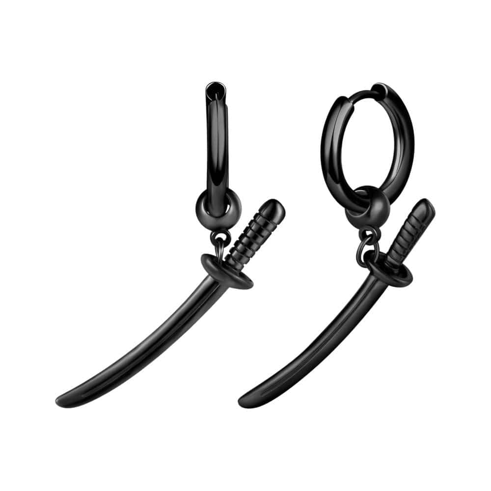 BLACK SAMURAI GLEAM - 2.5mm Titanium Steel Hoop Earrings for Men & Boys (2 Pcs) - THE MEN THING