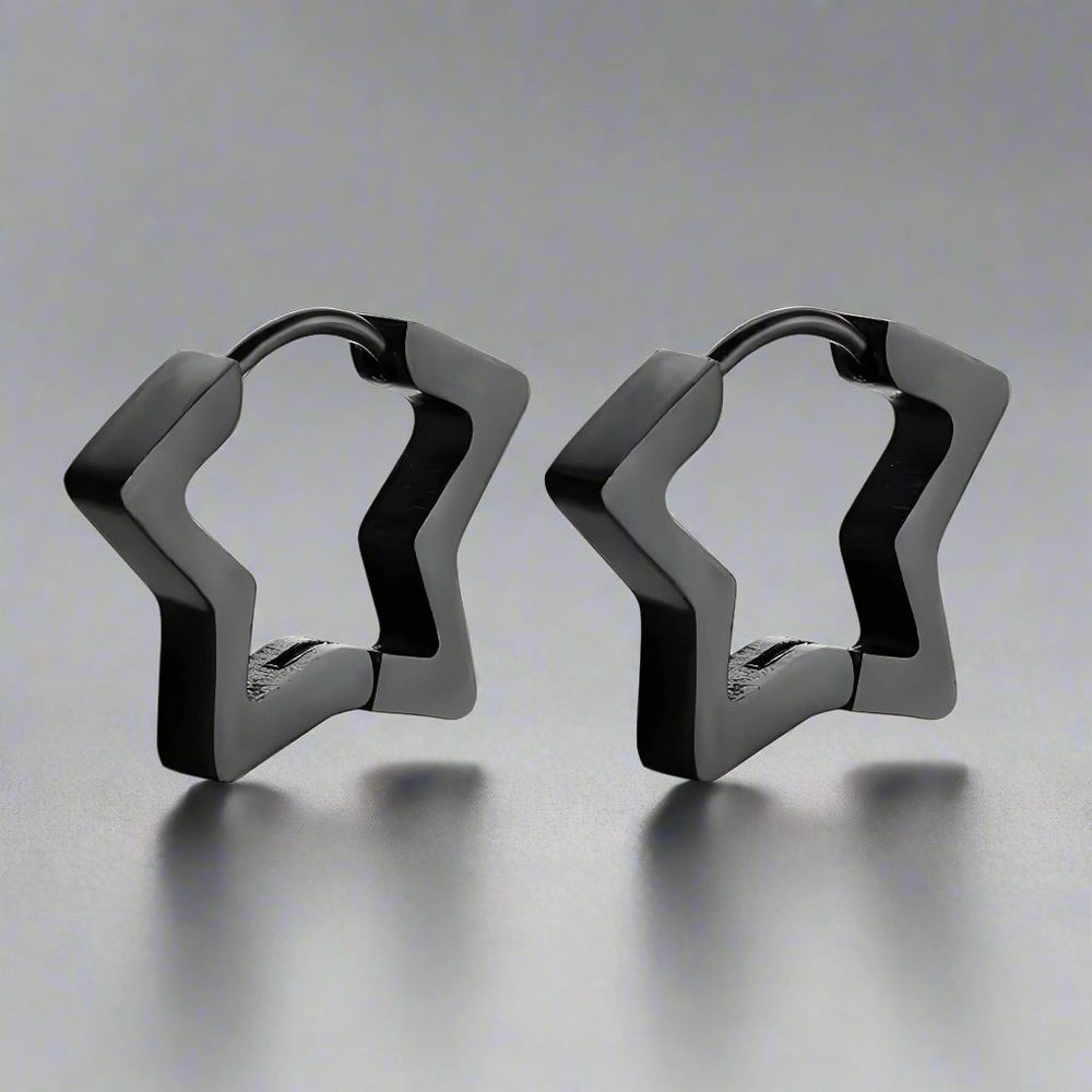BLACK STARZ - Pure Titanium Steel Hoop Earrings for Men & Boys (2pcs) - THE MEN THING
